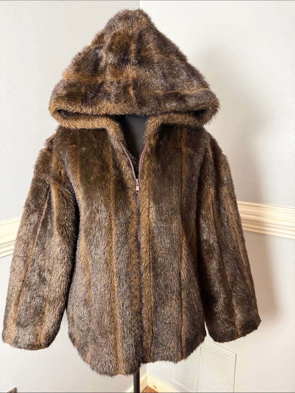 Fabulous Furs Brown Faux Fur Hooded Jacket